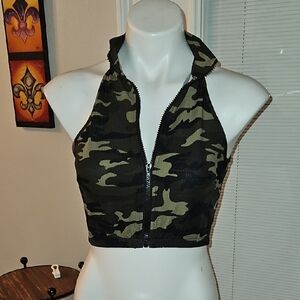 SHEIN Green Brown Zippered Crop Tank Top-X